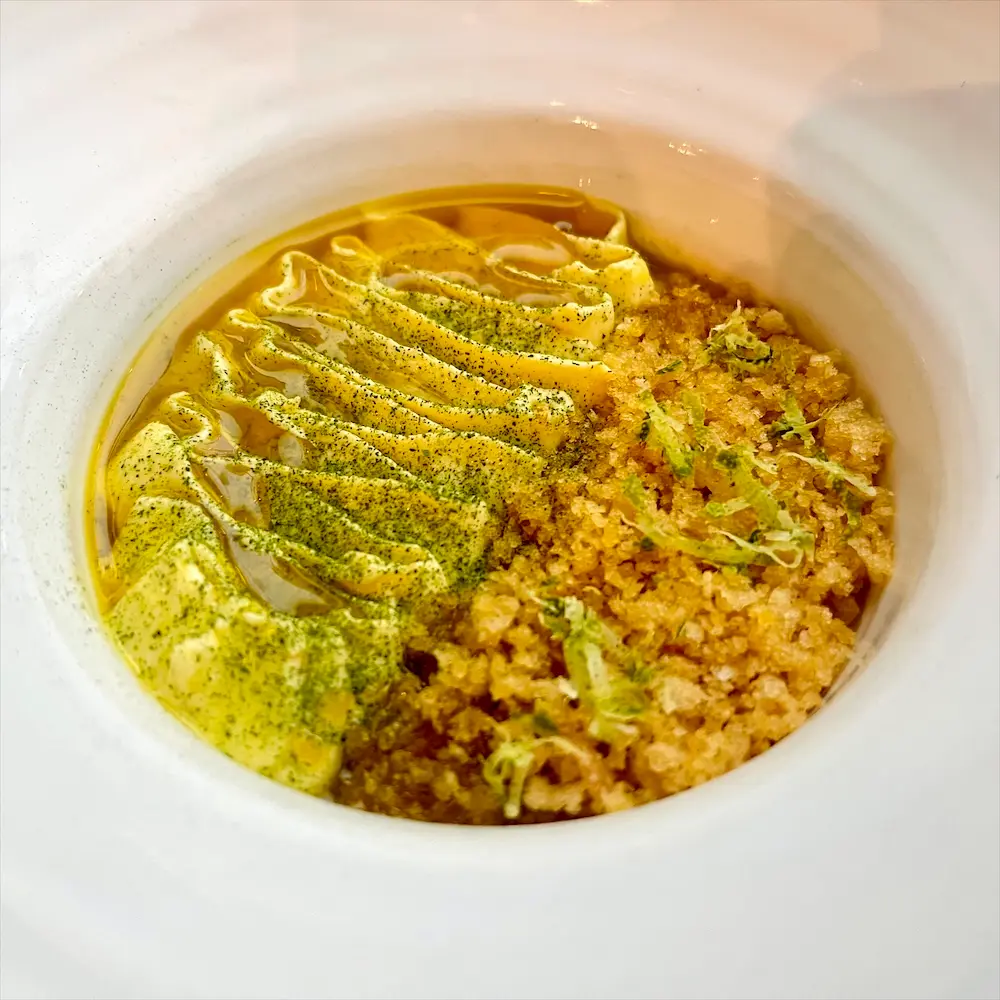 Smoked Creamed Corn, Lime Pickle & Curry Oil
