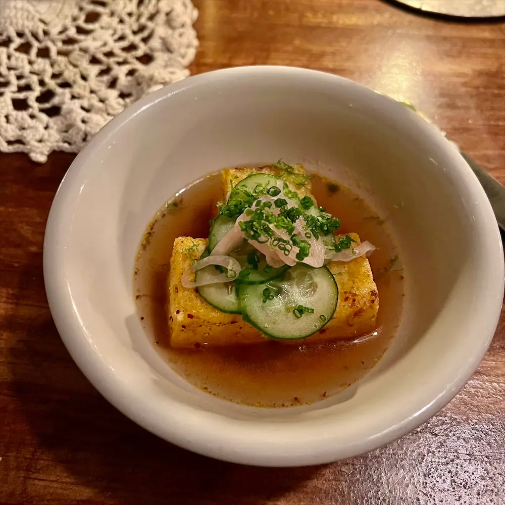 Agadashi Tofu, Sichuan Chilli Crisp, Lime